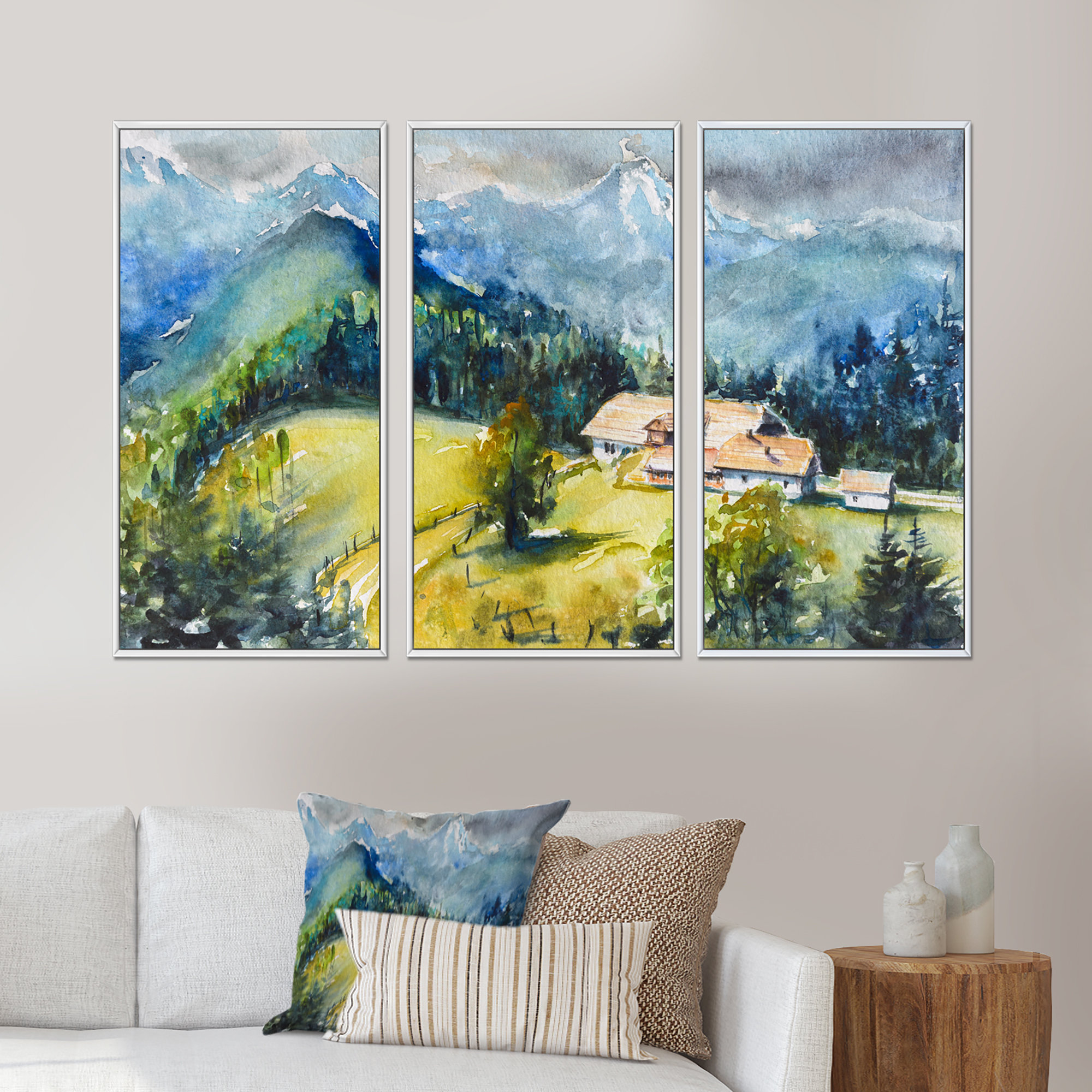 Millwood Pines Mountain Ranges And Farm In Foreground Country Framed